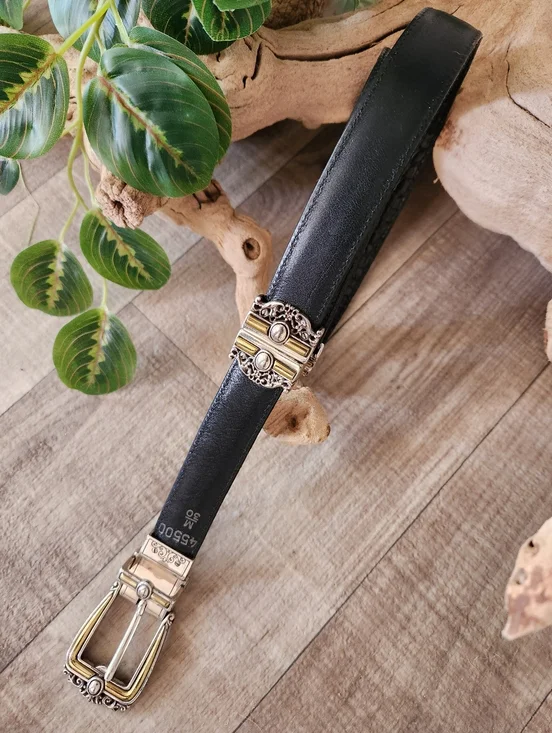 Brighton Reversible Black Leather Belt with Two-Toned Hardware - Picture 5 of 16